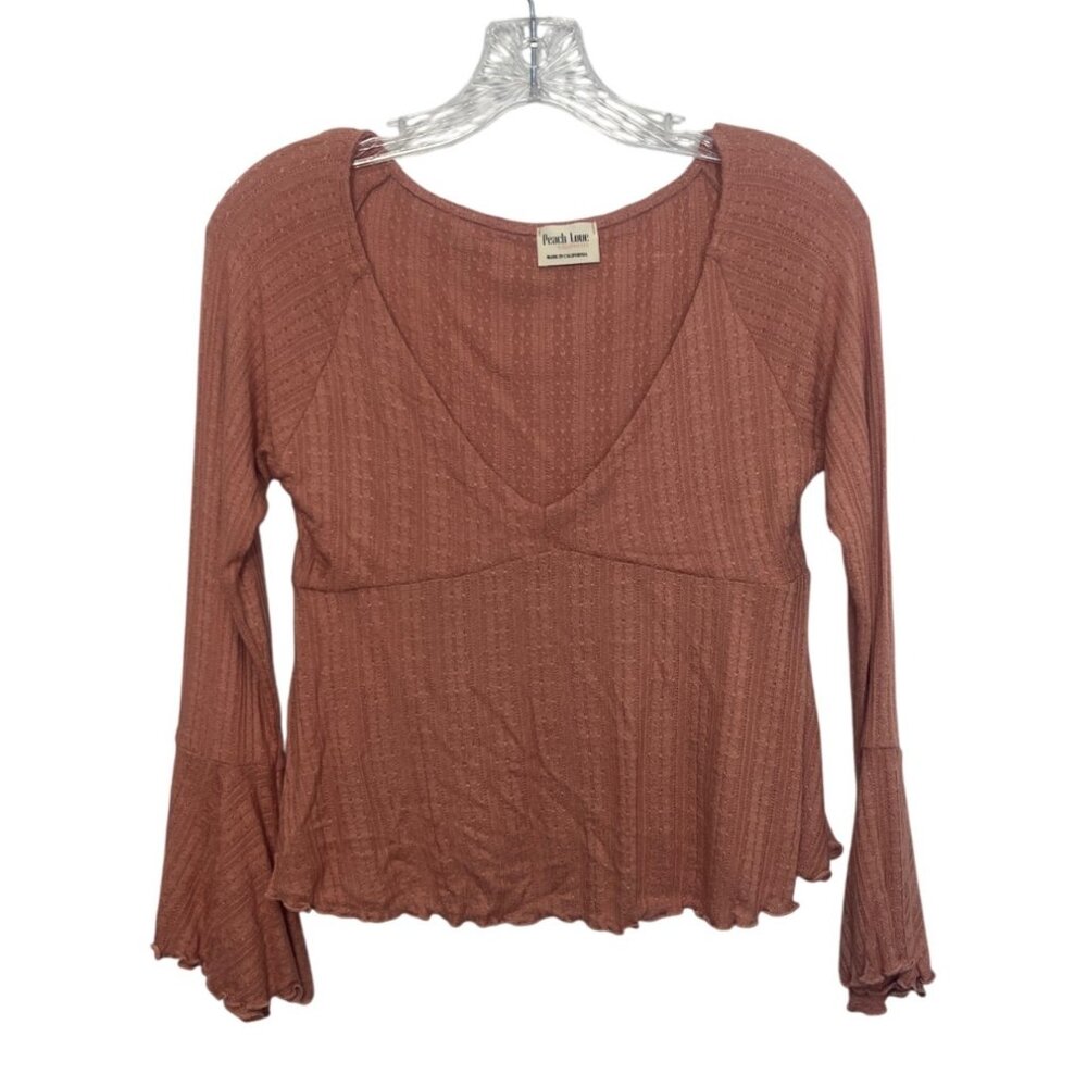 Peach Love California Bell Sleeve Top Shirt Womens‎ Small Orange New WOT
